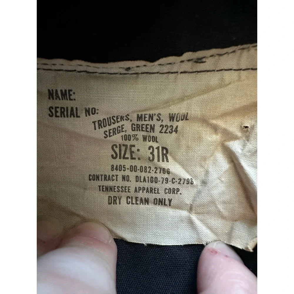 Vtg US Army Pants Mens‎ 31R Olive Green Wool Field Trousers OG108 50s Korean War